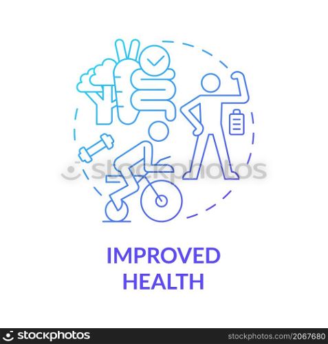 Improved health blue gradient concept icon. Balanced lifestyle and healthcare abstract idea thin line illustration. Isolated outline drawing. Roboto-Medium, Myriad Pro-Bold fonts used. Improved health blue gradient concept icon