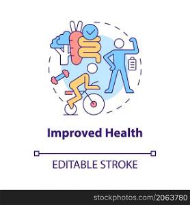 Improved health concept icon. Balanced lifestyle for wellbeing abstract idea thin line illustration. Isolated outline drawing. Editable stroke. Roboto-Medium, Myriad Pro-Bold fonts used. Improved health concept icon