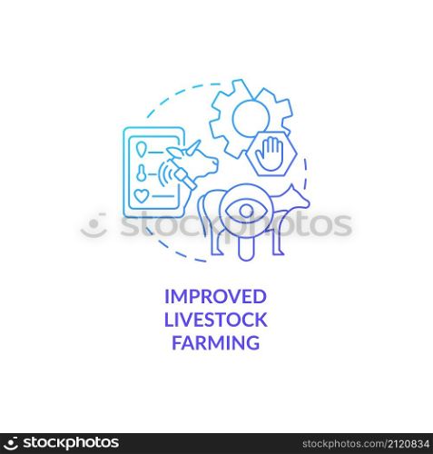 Improved livestock farming blue gradient concept icon. Increasing animal welfare abstract idea thin line illustration. Isolated outline drawing. Roboto-Medium, Myriad Pro-Bold fonts used. Improved livestock farming blue gradient concept icon