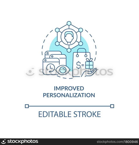 Improved personalization blue concept icon. Personalised offers and advertisement abstract idea thin line illustration. Clients experience. Vector isolated outline color drawing. Editable stroke. Improved personalization blue concept icon