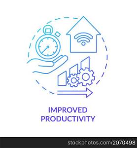 Improved productivity blue gradient concept icon. Home automation advantages abstract idea thin line illustration. Isolated outline drawing. Editable stroke. Roboto-Medium, Myriad Pro-Bold fonts used. Improved productivity blue gradient concept icon