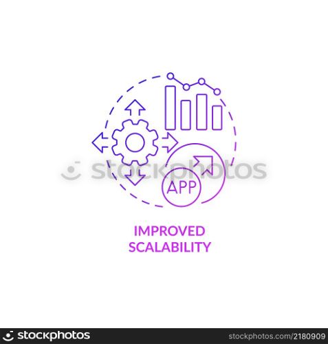 Improved scalability purple gradient concept icon. Increase size of application. Online technology. Web 3 0 abstract idea thin line illustration. Isolated outline drawing. Myriad Pro-Bold fonts used. Improved scalability purple gradient concept icon