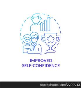 Improved self confidence blue gradient concept icon. Self assurance. Lifelong education benefits abstract idea thin line illustration. Isolated outline drawing. Myriad Pro-Bold fonts used. Improved self confidence blue gradient concept icon