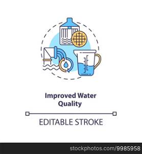 Improved water quality concept icon. Clean energy and health of river idea thin line illustration. Improve generation and environment. Vector isolated outline RGB color drawing. Editable stroke. Improved water quality concept icon
