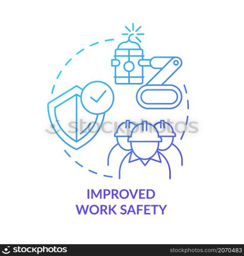 Improved work safety blue gradient concept icon. Industrial automation abstract idea thin line illustration. Isolated outline drawing. Editable stroke. Roboto-Medium, Myriad Pro-Bold fonts used. Improved work safety blue gradient concept icon
