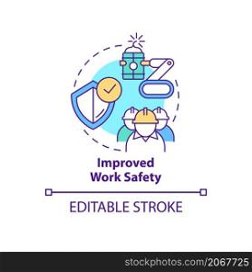 Improved work safety concept icon. Industrial automation advantages abstract idea thin line illustration. Isolated outline drawing. Editable stroke. Roboto-Medium, Myriad Pro-Bold fonts used. Improved work safety concept icon