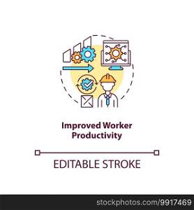Improved worker productivity concept icon. Warehouse management software benefits. Match tasks to skills. Work idea thin line illustration. Vector isolated outline RGB color drawing. Editable stroke. Improved worker productivity concept icon