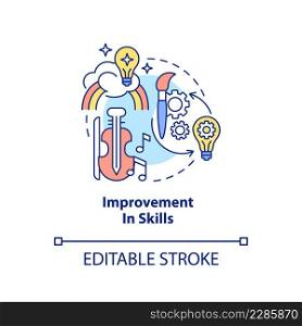 Improvement in skills concept icon. Developing abilities. Lifelong education benefits abstract idea thin line illustration. Isolated outline drawing. Editable stroke. Arial, Myriad Pro-Bold fonts used. Improvement in skills concept icon