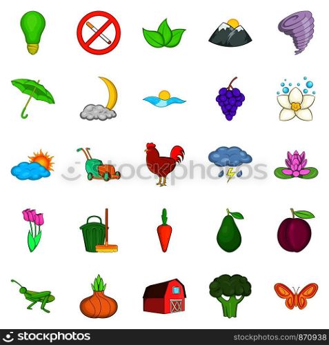 Improvement of ecology icons set. Cartoon set of 25 improvement of ecology vector icons for web isolated on white background. Improvement of ecology icons set, cartoon style