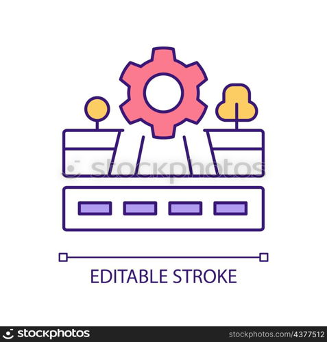 Improving city infrastructure RGB color icon. Strategic urban planning. Enhancing living standards. Isolated vector illustration. Simple filled line drawing. Editable stroke. Arial font used. Improving city infrastructure RGB color icon