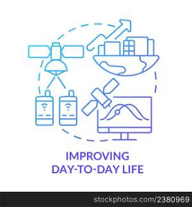 Improving day to day life blue gradient concept icon. Technology development. Space exploration benefit abstract idea thin line illustration. Isolated outline drawing. Myriad Pro-Bold font used. Improving day to day life blue gradient concept icon