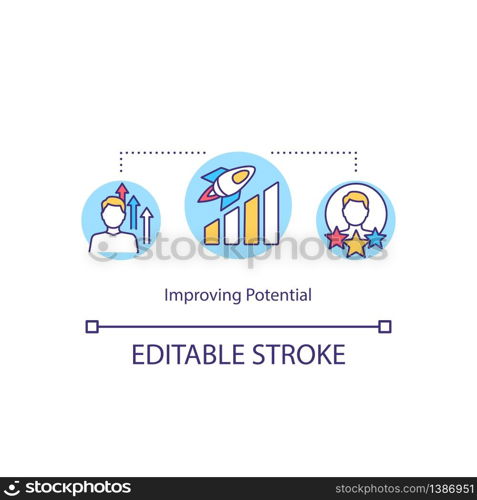 Improving potential concept icon. Personal growth. Ability development. Advance in professional career idea thin line illustration. Vector isolated outline RGB color drawing. Editable stroke. Improving potential concept icon
