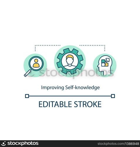Improving self knowledge concept icon. Develop self awareness. Understand individual. Personal growth strategy idea thin line illustration. Vector isolated outline RGB color drawing. Editable stroke. Improving self knowledge concept icon