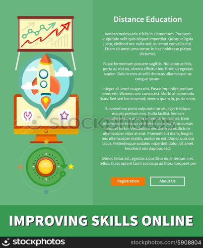 Improving skills online. Concept in flat design style. Can be used for web banners, marketing and promotional materials, presentation templates. Banners in flat design with place for text