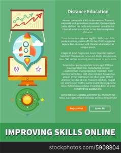 Improving skills online. Concept in flat design style. Can be used for web banners, marketing and promotional materials, presentation templates. Banners in flat design with place for text