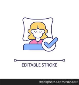 Improving sleep quality RGB color icon. Afternoon nap. Reducing insomnia symptoms. Regular bedtime. Good sleep hygiene. Isolated vector illustration. Simple filled line drawing. Editable stroke. Improving sleep quality RGB color icon