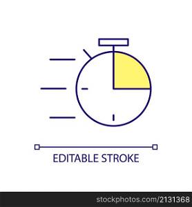 Improving speed RGB color icon. Time management. Productivity measurement. Stopwatch clock. Isolated vector illustration. Simple filled line drawing. Editable stroke. Arial font used. Improving speed RGB color icon