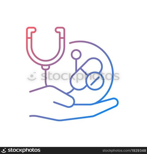 Improving treatment gradient linear vector icon. New drug development. Improve standard of healthcare. Clinical trials. Thin line color symbol. Modern style pictogram. Vector isolated outline drawing. Improving treatment gradient linear vector icon