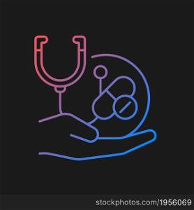 Improving treatment gradient vector icon for dark theme. New drug development. Improve standard of healthcare. Thin line color symbol. Modern style pictogram. Vector isolated outline drawing. Improving treatment gradient vector icon for dark theme