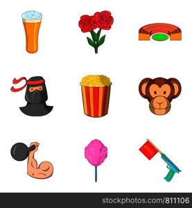 Improvisation icons set. Cartoon set of 9 improvisation vector icons for web isolated on white background. Improvisation icons set, cartoon style