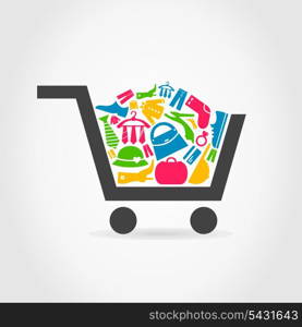 In a cart the clothes lay. A vector illustration