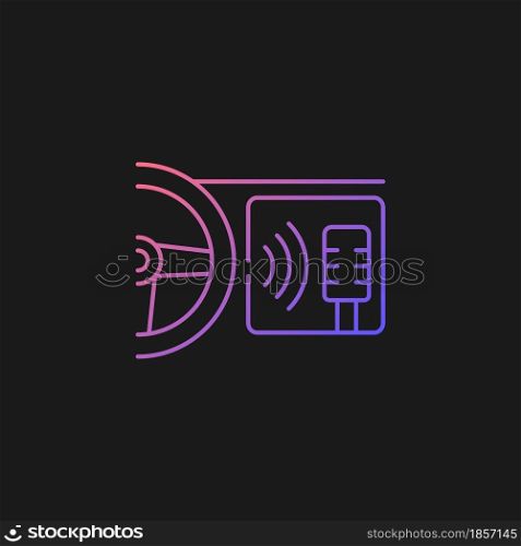 In-car voice control gradient vector icon for dark theme. Digital voice assistant. Advanced self-driving feature. Thin line color symbol. Modern style pictogram. Vector isolated outline drawing. In-car voice control gradient vector icon for dark theme