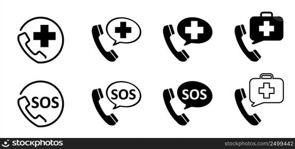 In case of emergency, call doctor or ambulance. Medicine and health. Medicine and healthcare, medical support concept. Number 112 or 911. Consulting phone sign. Medical help icon. Hospital, sos help line