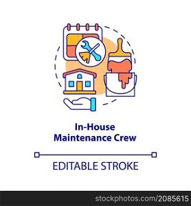 In-house maintenance crew concept icon. Property manager responsibility abstract idea thin line illustration. Isolated outline drawing. Editable stroke. Roboto-Medium, Myriad Pro-Bold fonts used. In-house maintenance crew concept icon