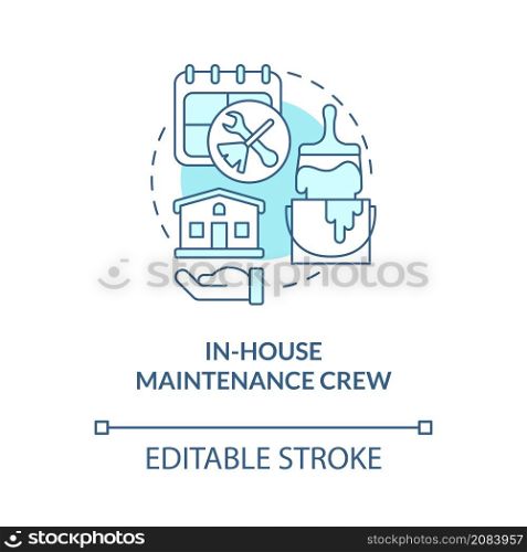 In-house maintenance crew turquoise concept icon. Property manager work abstract idea thin line illustration. Isolated outline drawing. Editable stroke. Roboto-Medium, Myriad Pro-Bold fonts used. In-house maintenance crew turquoise concept icon