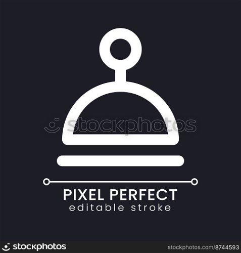 In room dining pixel perfect white linear ui icon for dark theme. Order meal to room. Hotel. Vector line pictogram. Isolated user interface symbol for night mode. Editable stroke. Poppins font used. In room dining pixel perfect white linear ui icon for dark theme