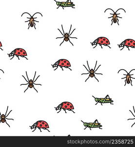 In§, Sπder And Bug Wildlife Vector Seam≤ss Pattern Thin Li≠Illustration. In§, Sπder And Bug Wildlife Vector Seam≤ss Pattern