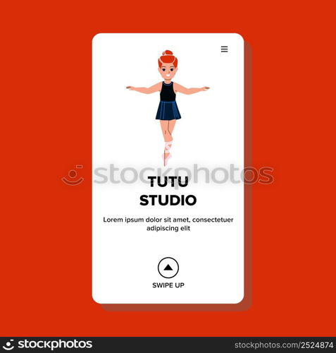 In Tutu Studio Schoolgirl Practicing Dance Vector. Girl Dancer Training Exercise In Tutu Studio Classroom. Character Dancing Elegance Choreography In Class Room Web Flat Cartoon Illustration. In Tutu Studio Schoolgirl Practicing Dance Vector