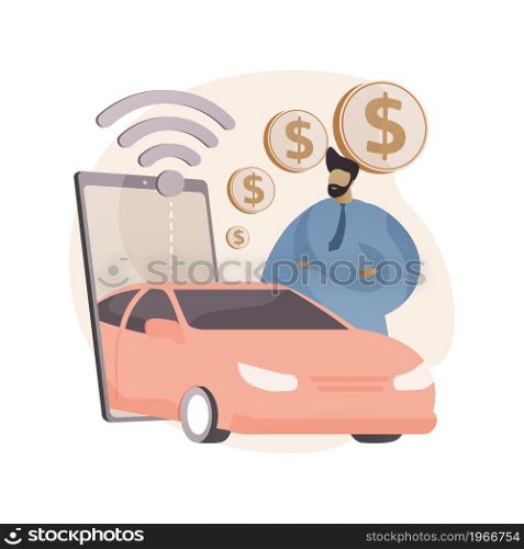 In vehicle payments abstract concept vector illustration. Payment system, in-car technology, modern retail services, in vehicle service, drive-through purchase, commerce abstract metaphor.. In vehicle payments abstract concept vector illustration.