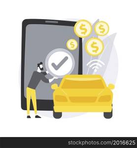 In vehicle payments abstract concept vector illustration. Payment system, in-car technology, modern retail services, in vehicle service, drive-through purchase, commerce abstract metaphor.. In vehicle payments abstract concept vector illustration.