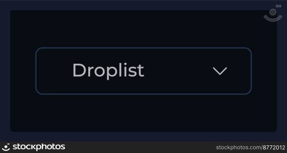Inactive dropdown list UI element template. Editable isolated vector dashboard component. Flat user interface. Visual data presentation. Web design widget for mobile application with dark theme. Inactive dropdown list UI element template