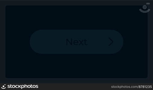 Inactive next step button UI element template. Editable isolated vector dashboard component. Flat user interface. Visual data presentation. Web design widget for mobile application with dark theme. Inactive next step button UI element template