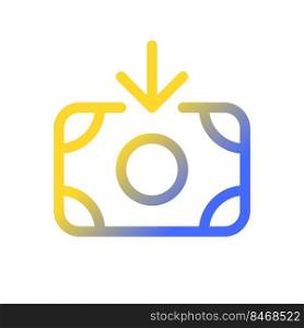Inbound cash pixel perfect gradient linear ui icon. Receive money. Income and revenue. Money transaction. Line color user interface symbol. Modern style pictogram. Vector isolated outline illustration. Inbound cash pixel perfect gradient linear ui icon