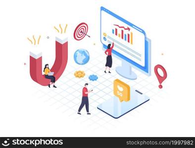 Inbound Marketing Business Vector Illustration with Magnet Design to Attract Customers Offline or Online for Web or Poster