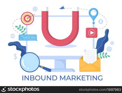 Inbound Marketing Business Vector Illustration with Magnet Design to Attract Customers Offline or Online for Web or Poster