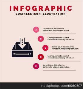 Inbox, Box, Cabinet, Document, Empty, Project,  Solid Icon Infographics 5 Steps Presentation Background