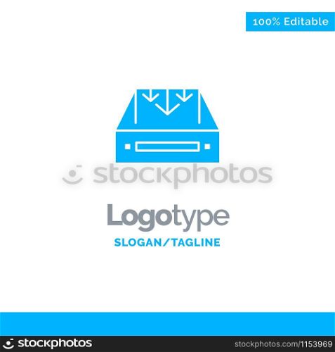 Inbox, Mail, Box, Container, Delivery, Parcel Blue Solid Logo Template. Place for Tagline