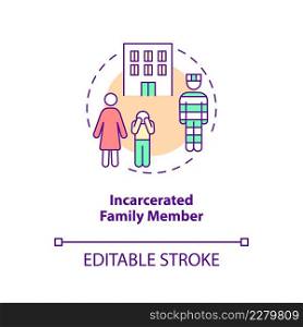 Incarcerated family member concept icon. Adverse childhood experience abstract idea thin line illustration. Isolated outline drawing. Editable stroke. Arial, Myriad Pro-Bold fonts used. Incarcerated family member concept icon