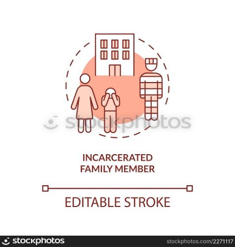 Incarcerated family member terracotta concept icon. Traumatic childhood experience abstract idea thin line illustration. Isolated outline drawing. Editable stroke. Arial, Myriad Pro-Bold fonts used. Incarcerated family member terracotta concept icon