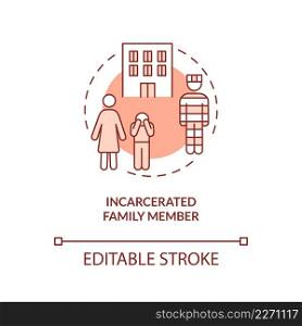 Incarcerated family member terracotta concept icon. Traumatic childhood experience abstract idea thin line illustration. Isolated outline drawing. Editable stroke. Arial, Myriad Pro-Bold fonts used. Incarcerated family member terracotta concept icon