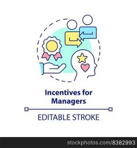 Incentives for managers concept icon. Personal career goals. Motive for merger abstract idea thin line illustration. Isolated outline drawing. Editable stroke. Arial, Myriad Pro-Bold fonts used. Incentives for managers concept icon