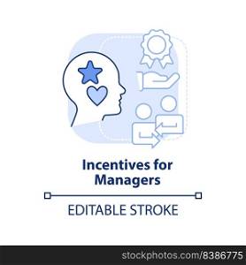 Incentives for managers light blue concept icon. Career goals. Motive for merger abstract idea thin line illustration. Isolated outline drawing. Editable stroke. Arial, Myriad Pro-Bold fonts used. Incentives for managers light blue concept icon