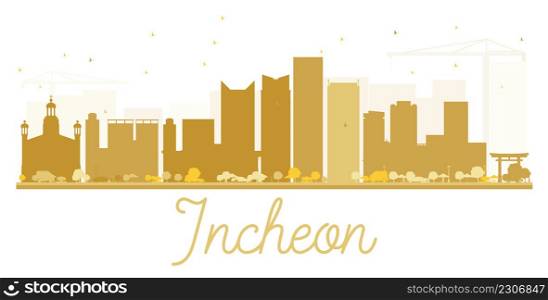 Incheon City skyline golden silhouette. Vector illustration. Simple flat concept for tourism presentation, banner, placard or web site. Business travel concept. Cityscape with landmarks