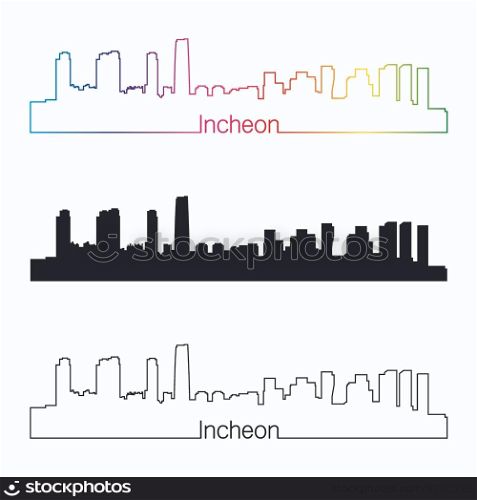 Incheon skyline linear style with rainbow in editable vector file