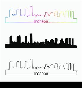 Incheon skyline linear style with rainbow in editable vector file