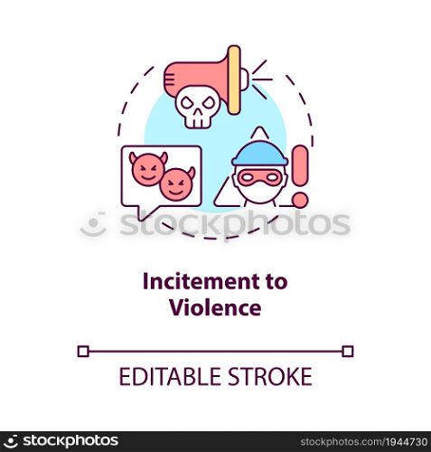 Incitement to violence concept icon. Non-protected speech type abstract idea thin line illustration. Encouragement to commit crime. Vector isolated outline color drawing. Editable stroke. Incitement to violence concept icon